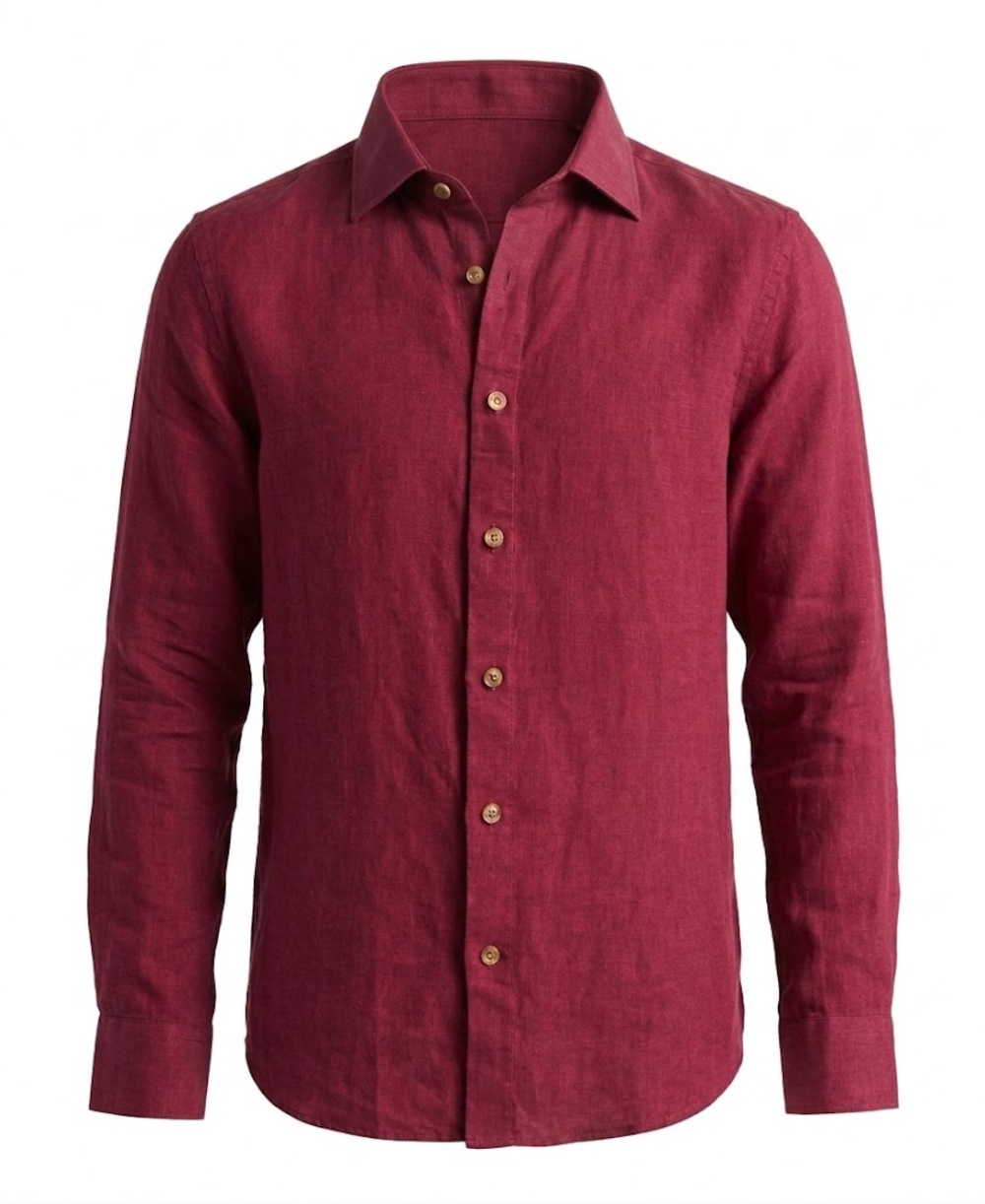 Nautica Linen Solid-Color Classic-Fit Long-Sleeve Shirt Crimson Sunset Large